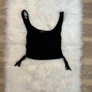 Zara Black Ruched Ribbed Tie Crop Tank Top *Excellent Condition*
